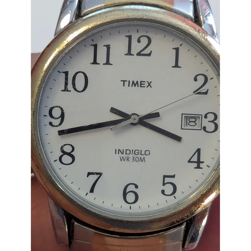 Vtg Timex Indiglo Watch Silver Gold Two Tone Expansion Band Mens OS